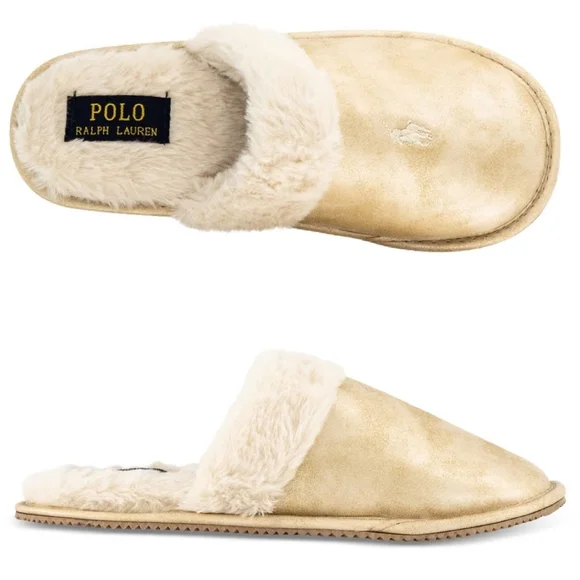 Polo Ralph Laurens Summit Scuff II Slippers in Gold Metallic w/ Cream - Picture 6 of 14